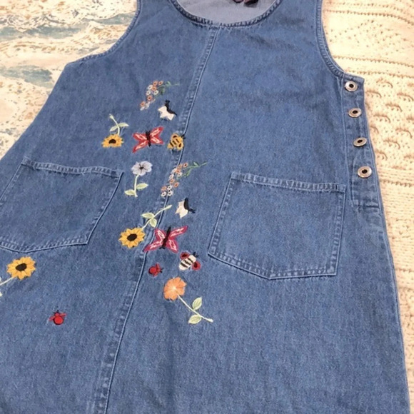 Vintage denim maxi dress floral embroidered size small cotton fabric - Picture 9 of 9